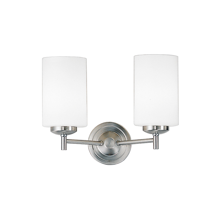 Franklite Decima  Double Wall Light In Satin Nickel Complete WIth Matt White Cylinder Glasses