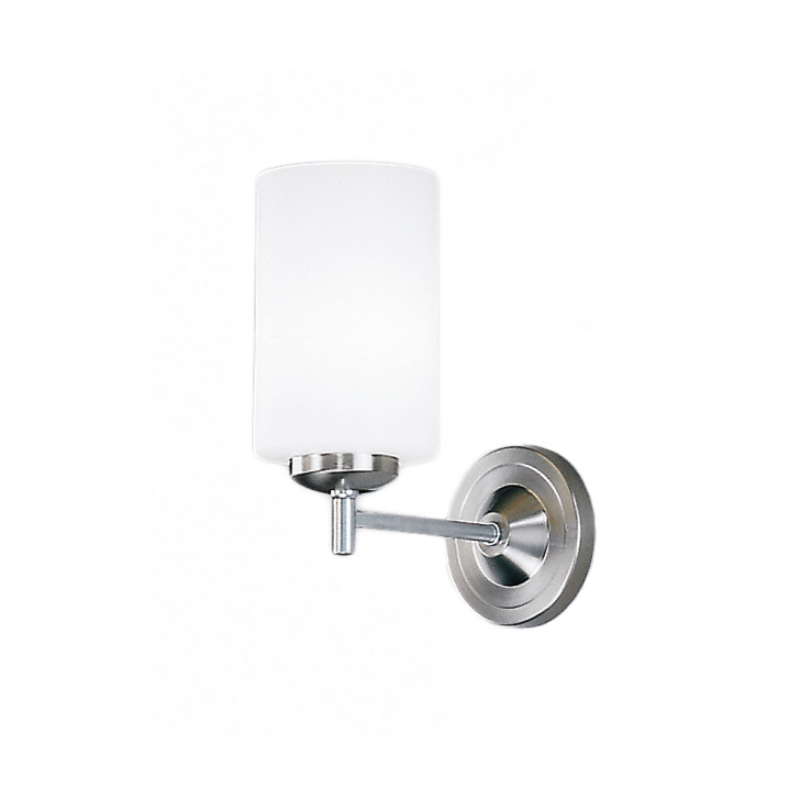 Franklite Decima Single Wall Light In Satin Nickel Complete WIth Matt Opal Cyclinder Glass