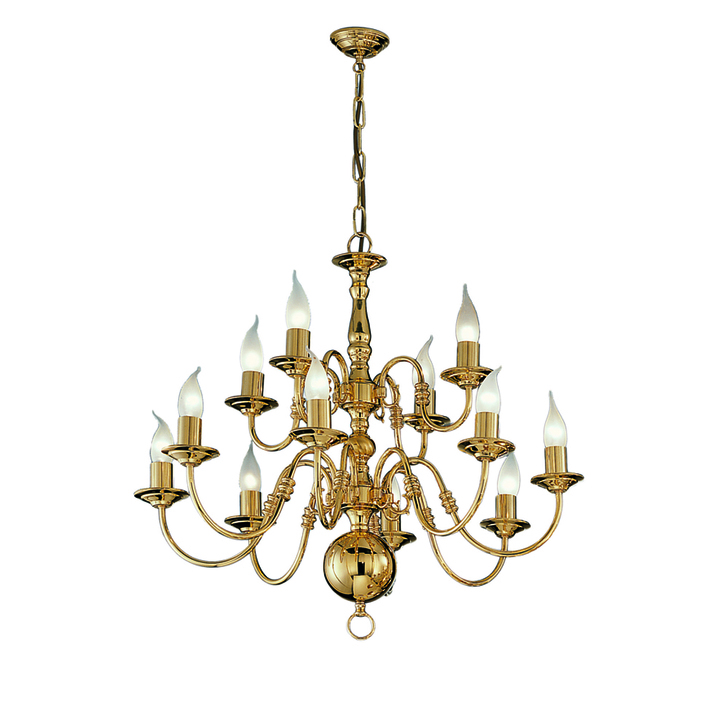 Franklite Delft Polished Brass 12 Light Chandelier