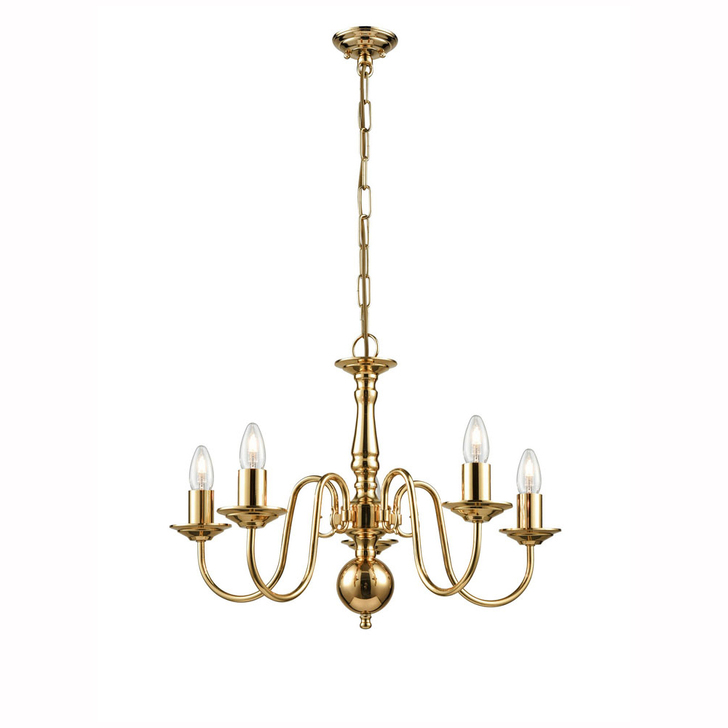 Franklite Delft Polished Brass 5 Light Chandelier