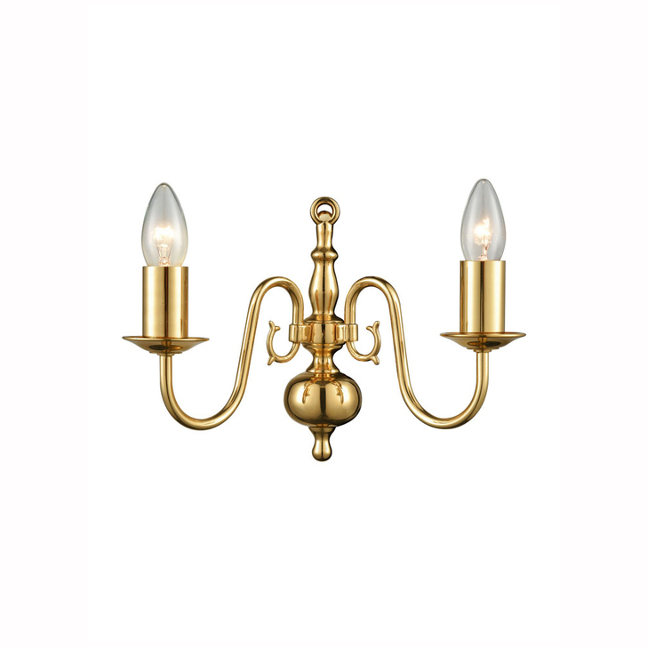 Franklite Delft Polished Brass Double Wall Light