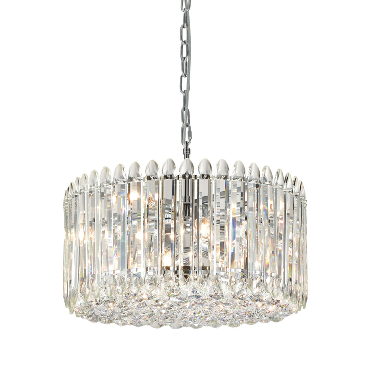Franklite Diva 11 Light Crystal Pendant Light With Chrome Metalwork - 500mm
