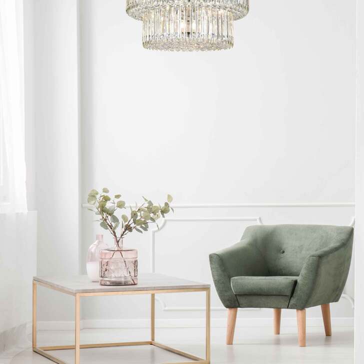 Franklite Diva Large 20 Light Crystal Pendant Light With Chrome Metalwork - 1000mm