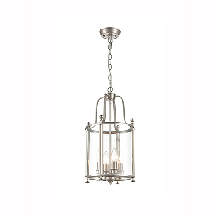 Franklite Drayton 4 Light Contemporary Ceiling Lantern Light In Satin Nickel Complete With Clear Glass