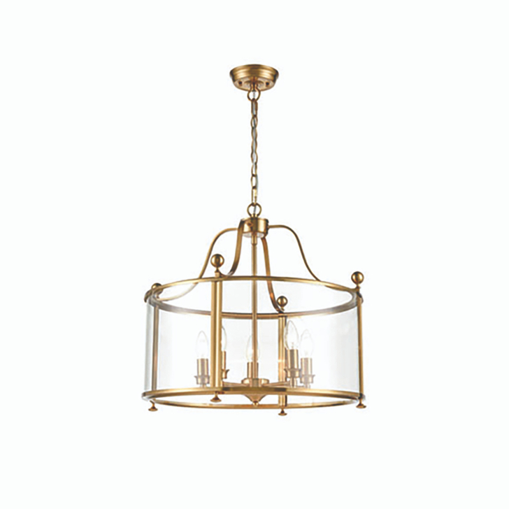 Franklite Drayton 5 Light Contemporary Ceiling Lantern Light In Antique Gold Finish Complete With Clear Glass