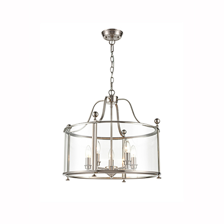 Franklite Drayton 5 Light Contemporary Ceiling Lantern Light In Satin Nickel Complete With Clear Glass