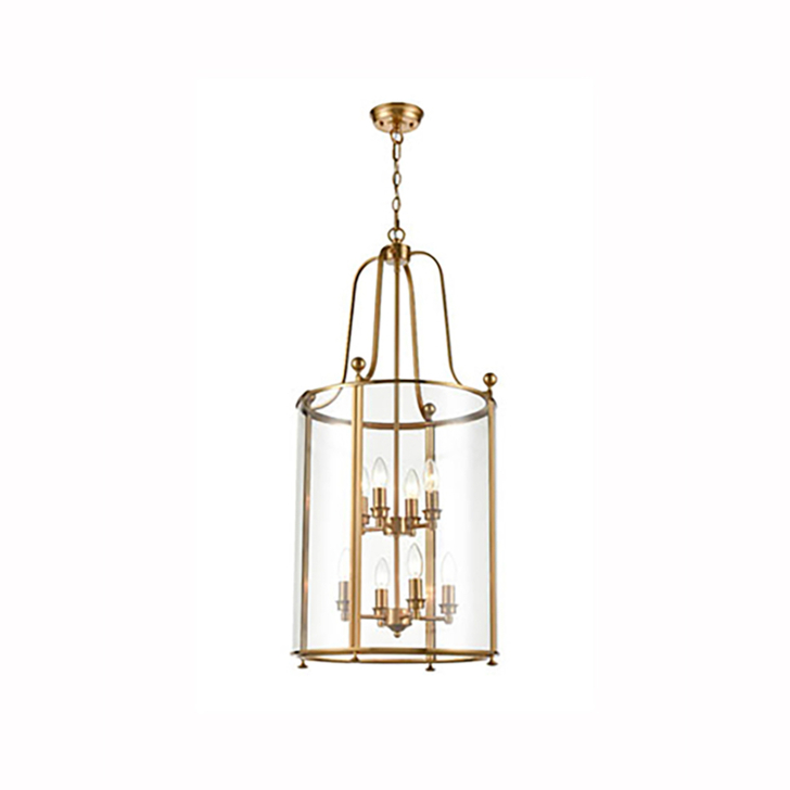 Franklite Drayton Large 8 Light Contemporary Ceiling  Lantern Light In Antique Gold Finish Complete With Clear Glass
