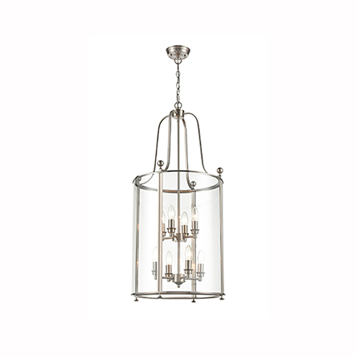 Franklite Drayton Large 8 Light Contemporary Ceiling  Lantern Light In Satin Nickel Complete With Clear Glass