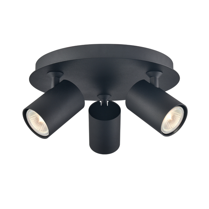 Franklite Duet Matt Black Adjustable Round Triple Ceiling Spotlight