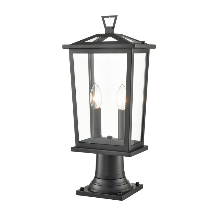 Franklite Dusk Exterior Pedestal Lamp In Matt Black Complete With Clear Glass Panels - IP44