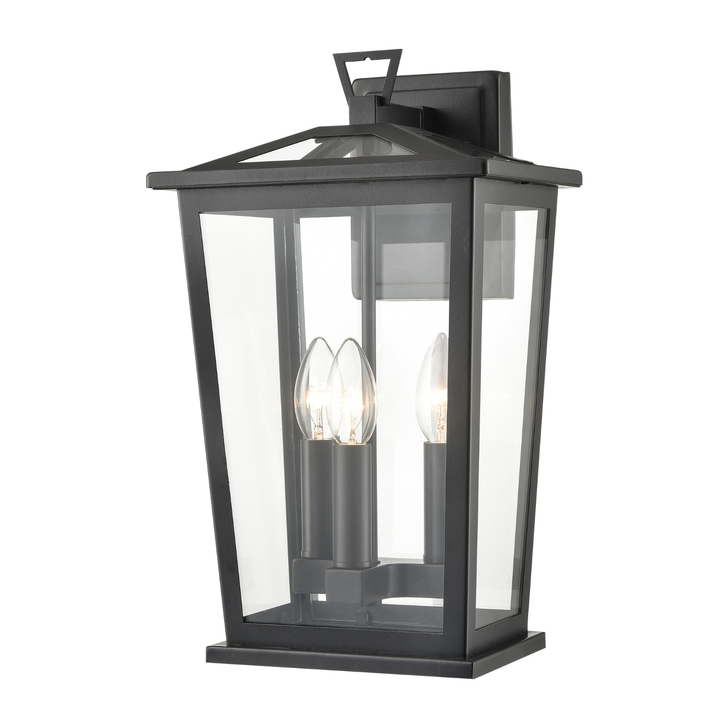 Franklite Dusk Large Matt Black Exterior Wall Lantern Light Complete With Clear Glass Panels - IP44