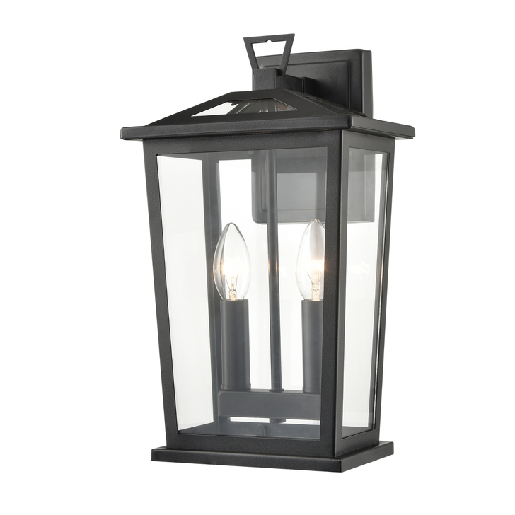 Franklite Dusk Medium Matt Black Exterior Wall Lantern Light Complete With Clear Glass Panels - IP44