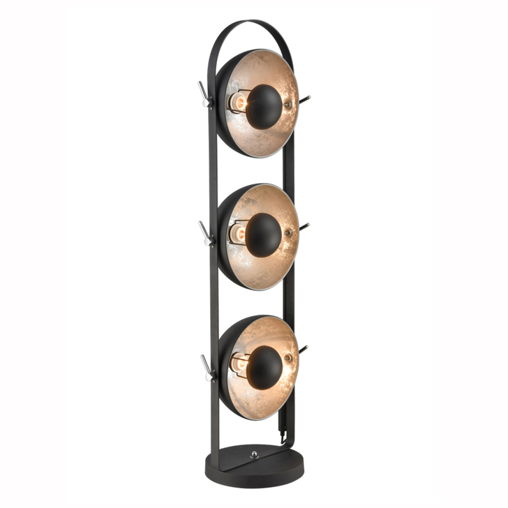Franklite Earl Black Finish Adjustable 3 Light Industrial Floor Lamp Complete With Silver Finish Interior - Switched
