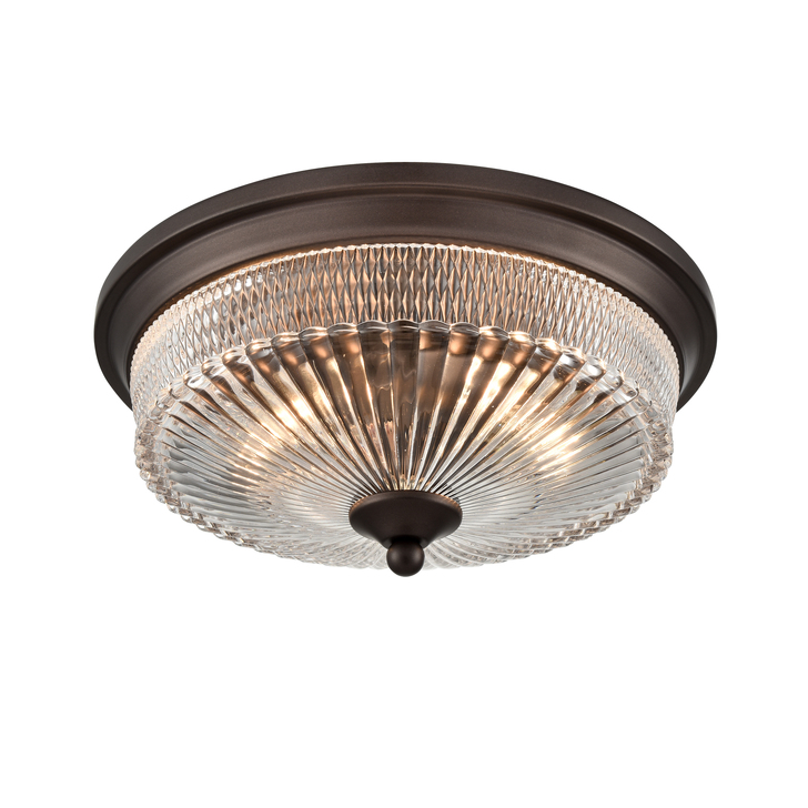 Franklite Emerson 2 Light Dark Brown Flush Ceiling Light Complete With Clear Glass