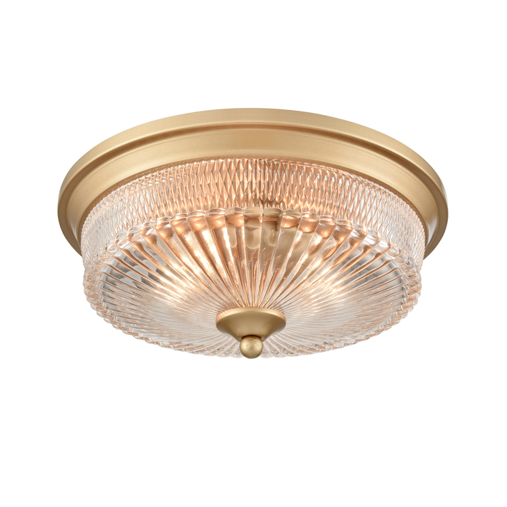 Franklite Emerson 2 Light Gold Painted Flush Ceiling Light Complete With Clear Glass