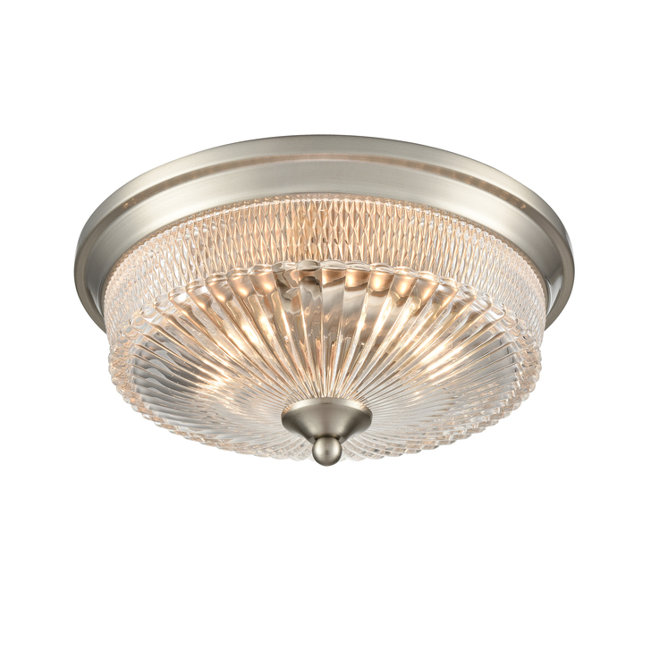 Franklite Emerson 2 Light Satin Nickel Flush Ceiling Light Complete With Clear Glass