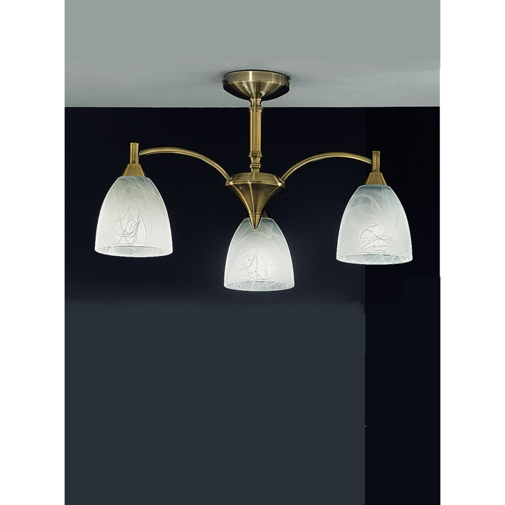 Franklite Emmy Bronze Semi-Flush 3 Light Ceiling Light Complete With Alabaster Effect Glasses