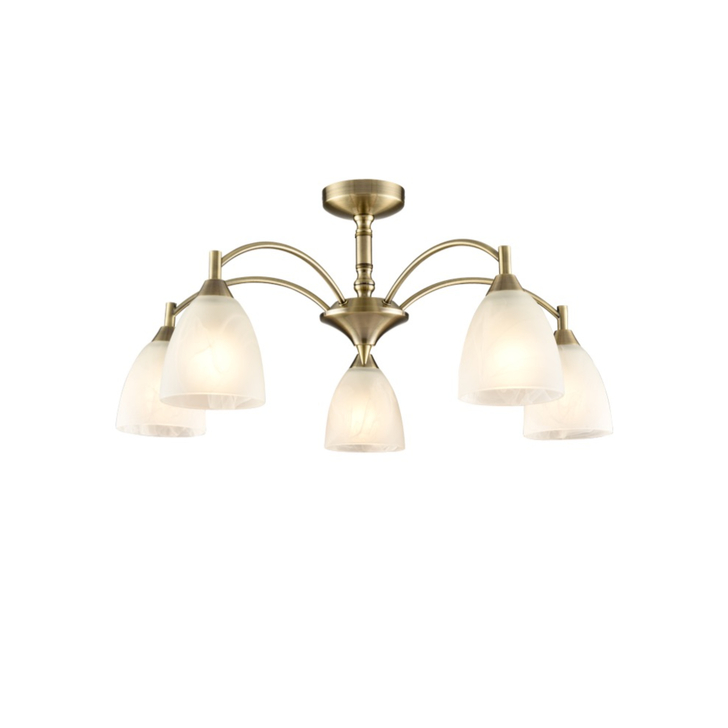 Franklite Emmy Bronze Semi-Flush 5 Light Ceiling Light Complete With Alabaster Effect Glasses