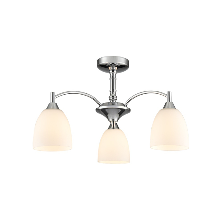 Franklite Emmy Polished Chrome Semi-Flush 3 Light Complete With Satin Opal Glass