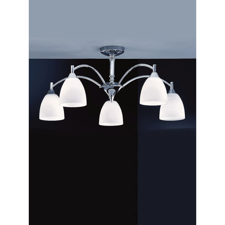 Franklite Emmy Polished Chrome Semi-Flush 5 Light Complete With Satin Opal Glass