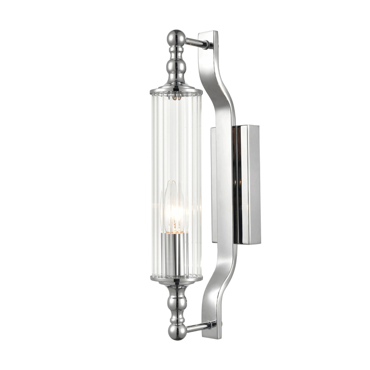 Franklite Empire Chrome Art Deco Bathroom Wall Light Complete With Ribbed Cyclinder Glass - IP44