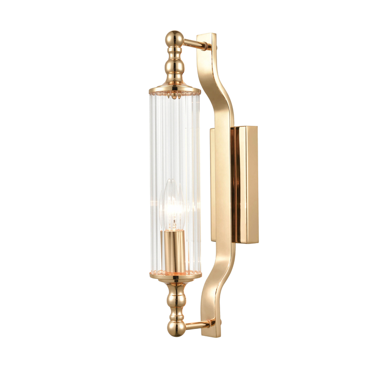 Franklite Empire Gold Art Deco Bathroom Wall Light Complete With Ribbed Cyclinder Glass - IP44
