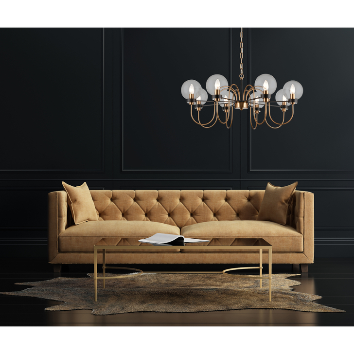 Franklite Equinox Matt Black And Antique Brass Decorative 8 Light Chandelier Complete With Clear Glass Globe