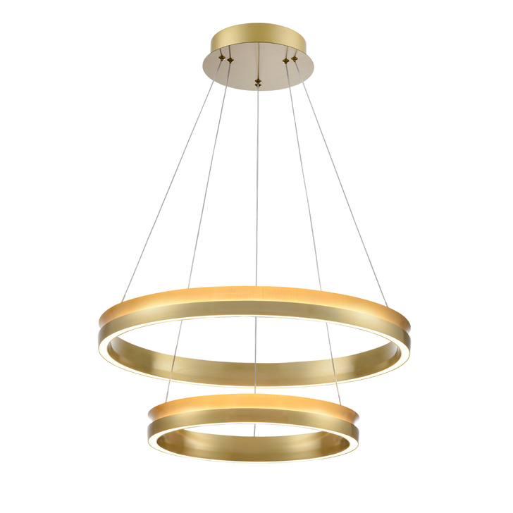 Franklite Eternity Satin Brass Dimmable Twin Led Ring Pendant Light - 800mm - 3000K