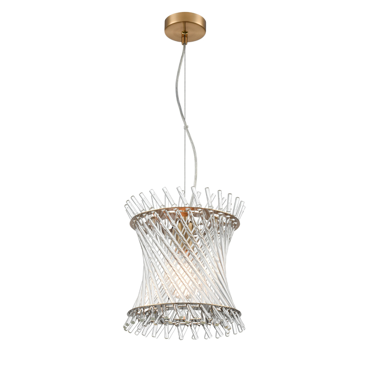 Franklite Ethereal Aged Brass 1 Light Pendant Complete With Clear Glass Rods - 265mm