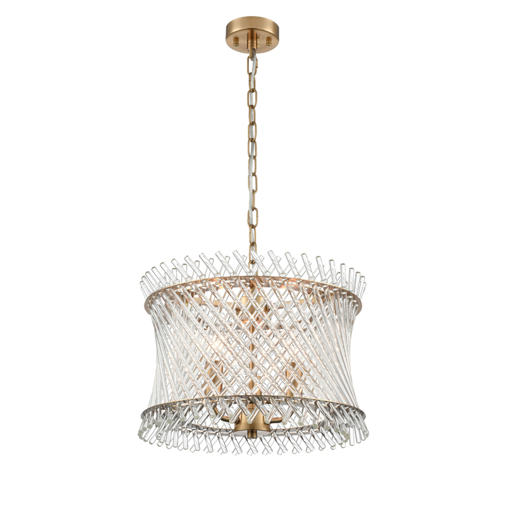 Franklite Ethereal Aged Brass 3 Light Pendant Complete With Clear Glass Rods - 390mm