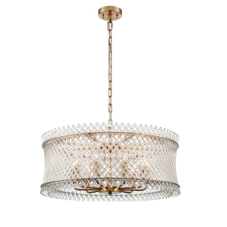Franklite Ethereal Aged Brass Large 9 Light Pendant Complete With Clear Glass Rods - 635mm