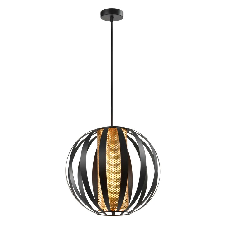 Franklite Flare Large Single Pendant In Matt Black With Gold Honeycomb Cylindrical Inner