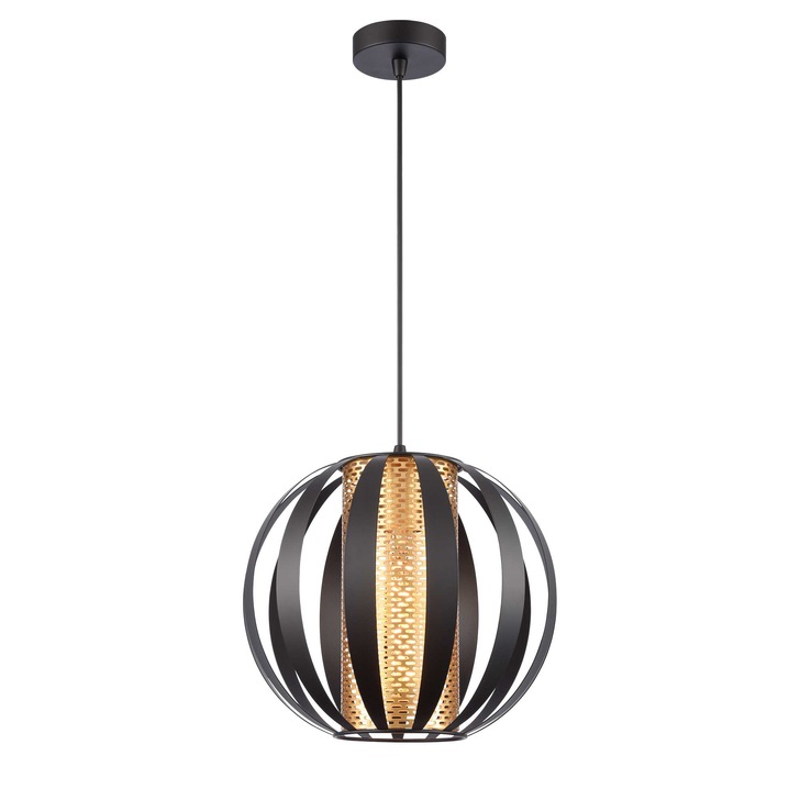 Franklite Flare Medium Single Pendant In Matt Black With Gold Honeycomb Cylindrical Inner