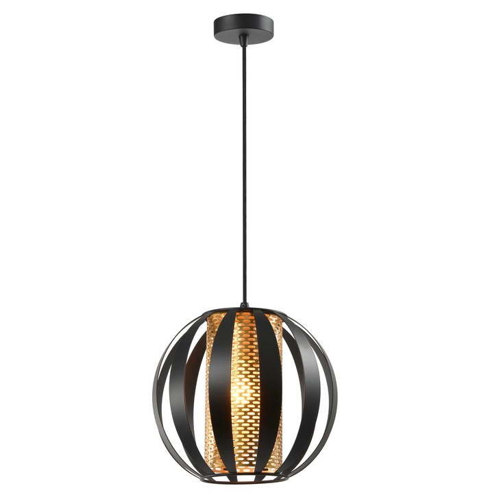 Franklite Flare Small Single Pendant In Matt Black With Gold Honeycomb Cylindrical Inner