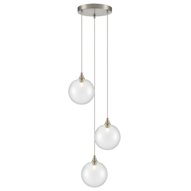 Franklite Galaxy 3 Light Satin Nickel Finish Cluster Pendant Complete With Round Clear Glasses