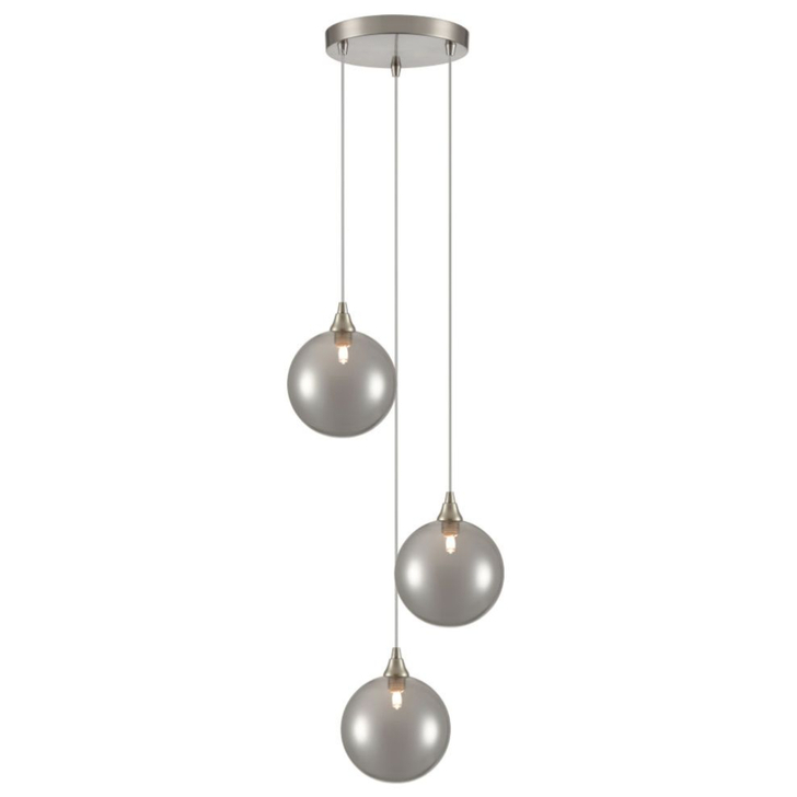 Franklite Galaxy 3 Light Satin Nickel Finish Cluster Pendant Complete With Round Smoked Glasses