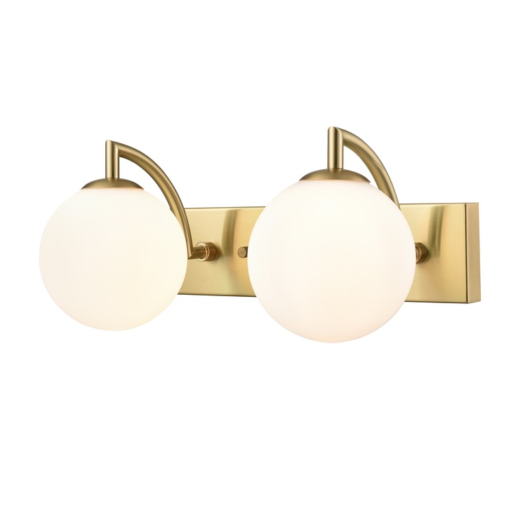 Franklite Globe Double Bathroom Wall Light In Aged Brass With Opal Glass Globes - IP44