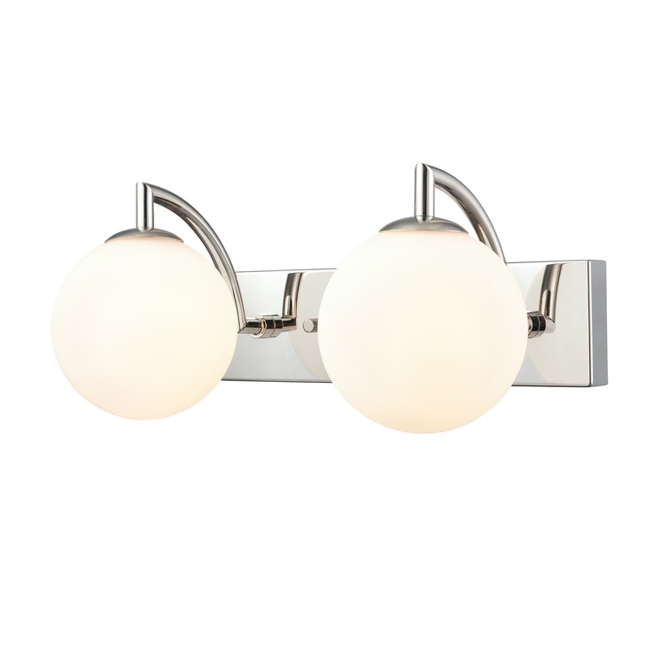 Franklite Globe Double Bathroom Wall Light In Polished Nickel With Opal Glass Globes - IP44