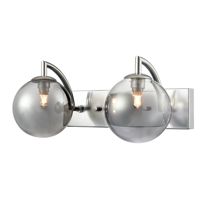 Franklite Globe Double Bathroom Wall Light In Polished Nickel With Smoked Glass Globes - IP44