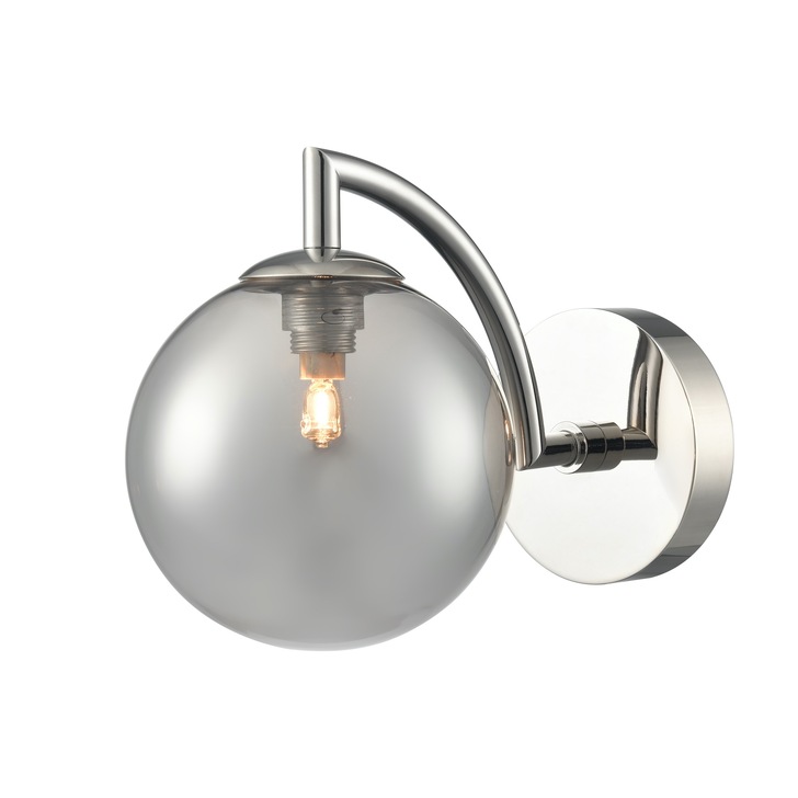 Franklite Globe Single Bathroom Wall Light In Polished Nickel With Smoked Glass Globe - IP44