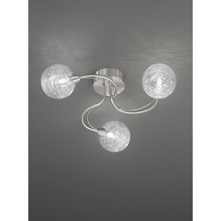 Franklite Gyro 3 Light Flush Ceiling Light In Satin Nickel Complete With Clear Glass