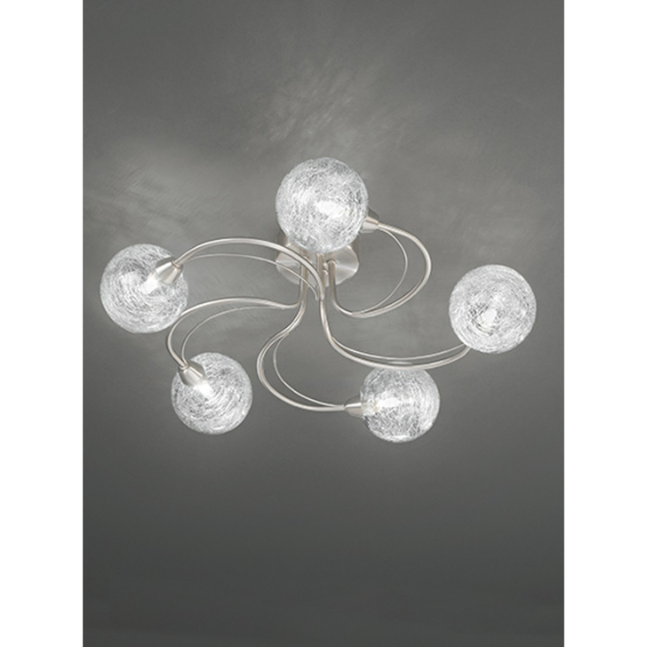 Franklite Gyro 5 Light Flush Ceiling Light In Satin Nickel Complete With Clear Glass