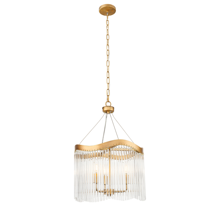 Franklite Harp Aged Brass 3 Light Pendant With Clear Glass Rods - 410mm