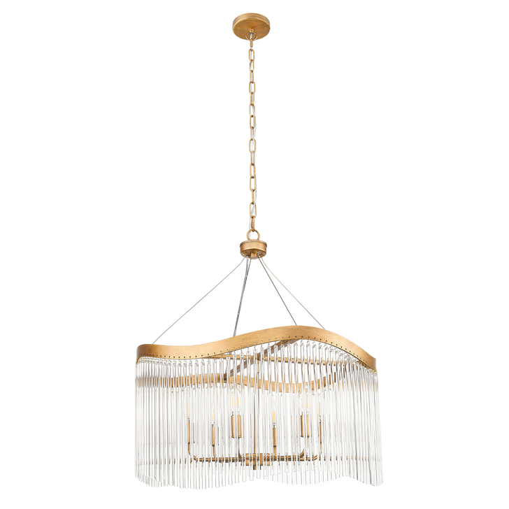 Franklite Harp Aged Brass 6 Light Pendant With Clear Glass Rods - 620mm
