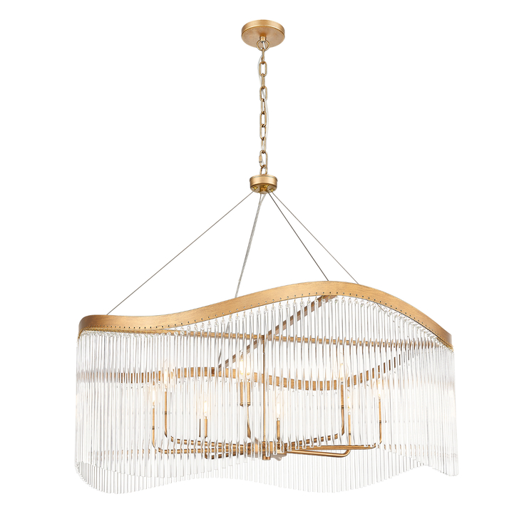 Franklite Harp Aged Brass Large 8 Light Pendant With Clear Glass Rods - 910mm