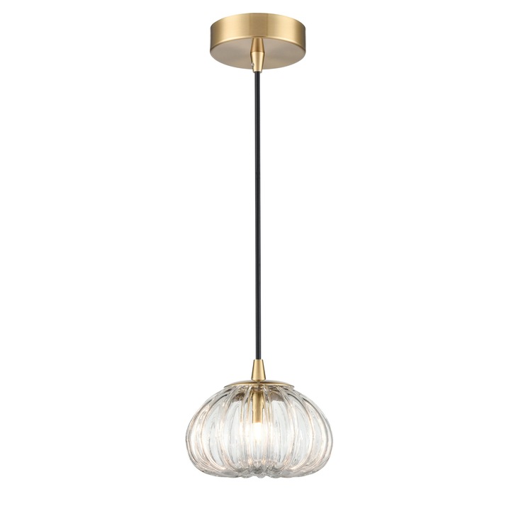 Franklite Harvest Single Pendant In Aged Brass With Clear Ribbed Glass