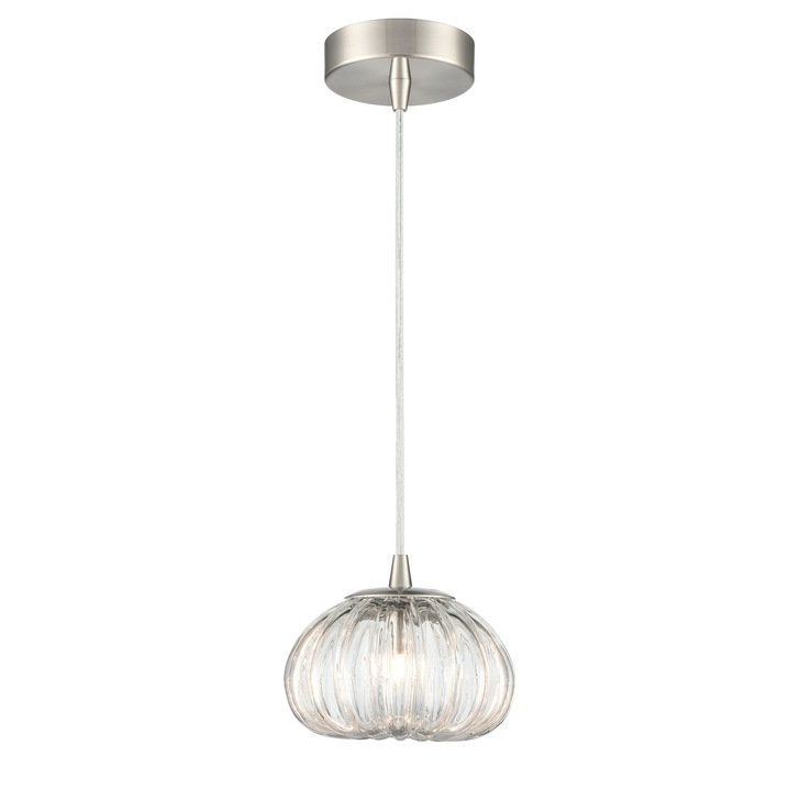 Franklite Harvest Single Pendant In Satin Nickel With Clear Ribbed Glass