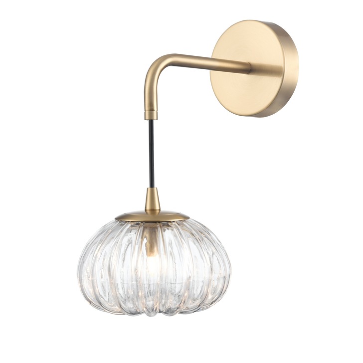 Franklite Harvest Single Wall Light In Aged Brass With Clear Ribbed Glass Shade