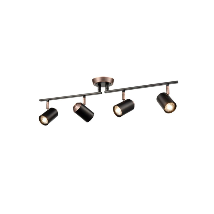 Franklite Hollywood Two Tone Matt Black And Copper Adjustable 4 Light Bar Ceiling Spotlight