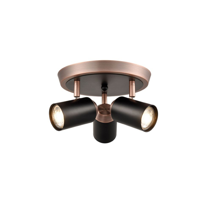 Franklite Hollywood Two Tone Matt Black And Copper Adjustable Round Triple Ceiling Spotlight